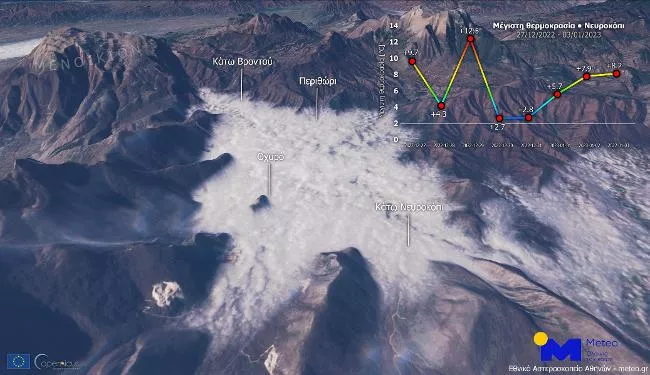 Ομίχλη ακτινοβολίας δημιουργείται σε Φλώρινα και Νευροκόπι, όπως δείχνει ο δορυφόρος Sentinel 2, σύμφωνα με το meteo του Αστεροσκοπείου